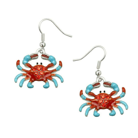 Crab Earrings Crystal Enamel Sea Life Beach Surfer Nautical SILVER BLUE Jewelry - PalmTreeSky