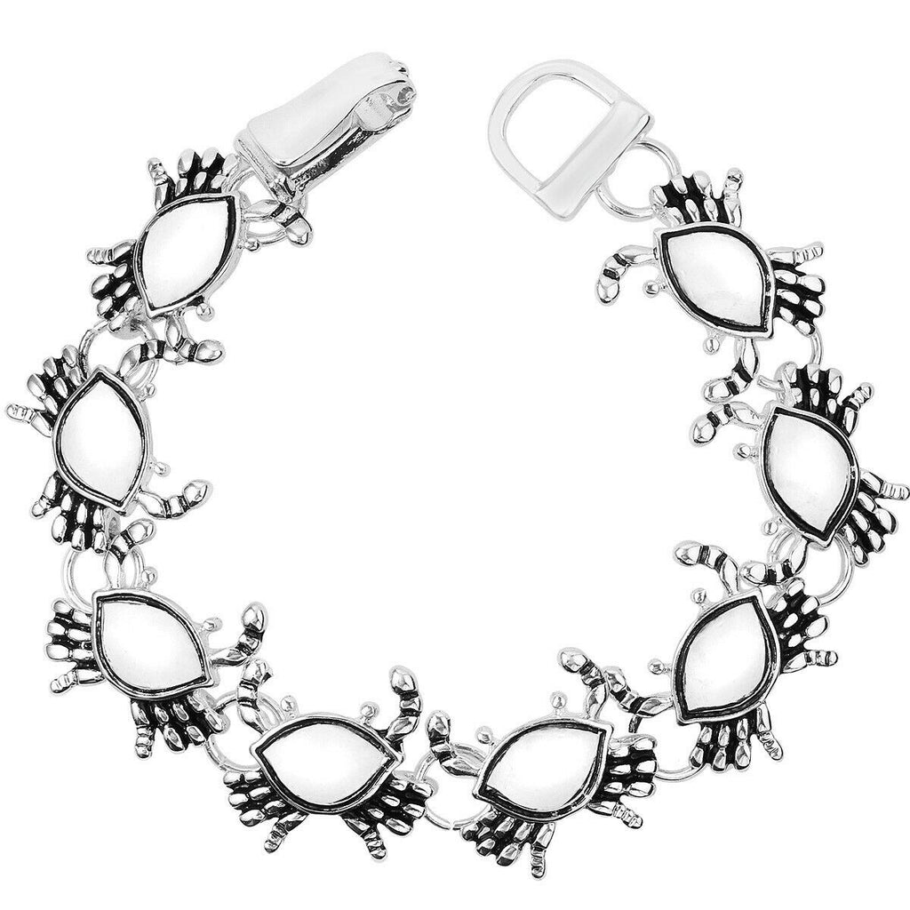 Crab Bracelet Magnetic Clasp Chain Link Metal Claw Sand Sea Shell SILVER 7.5"L - PalmTreeSky