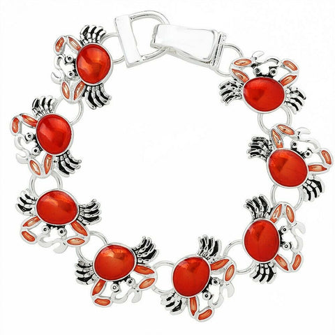 Crab Bracelet Magnetic Clasp Plain Claw Leg Sand SILVER RED Sea Shell 7.5"L - PalmTreeSky