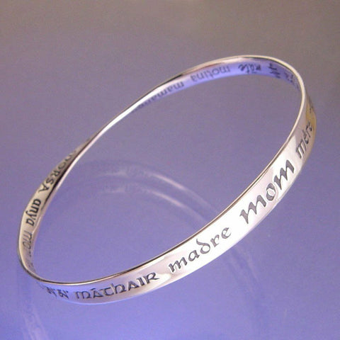 Mom Bracelet Bangle Inspire Message STERLING SILVER Mother Madre Mere Languages - PalmTreeSky