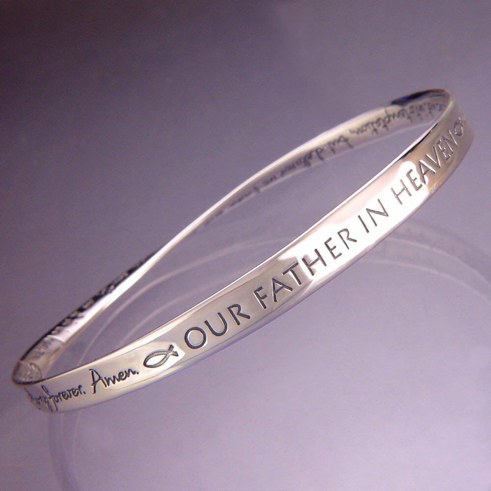 Lords Prayer NIV Bracelet Bangle Inspirational Message STERLING SILVER Faith - PalmTreeSky