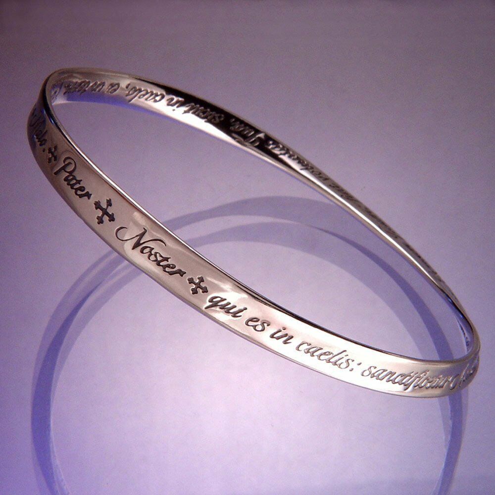 Lords Prayer LATIN Bracelet Bangle Inspirational Message STERLING SILVER Faith - PalmTreeSky