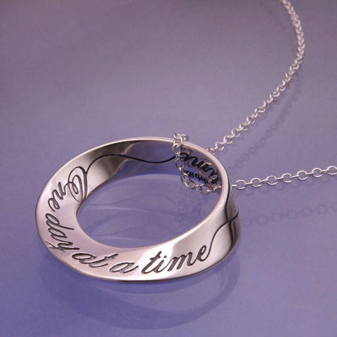 One Day at a Time Necklace Engrave Religious Quote STERLING SILVER Mobius Ring - PalmTreeSky