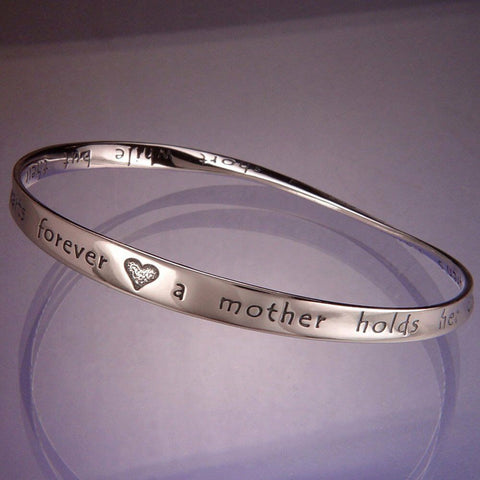 Mom Bracelet Bangle Inspirational Message Mother Hearts STERLING SILVER Quote - PalmTreeSky