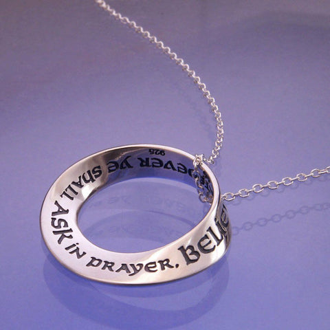 Matthew 21:22 Necklace Engraved Stamped Inscription STERLING SILVER .925 Believe - PalmTreeSky