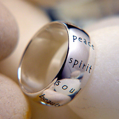 Imagine Ring Peace Spirit Soul Beauty Joy Faith Love Wish Sterling Silver Gift - PalmTreeSky