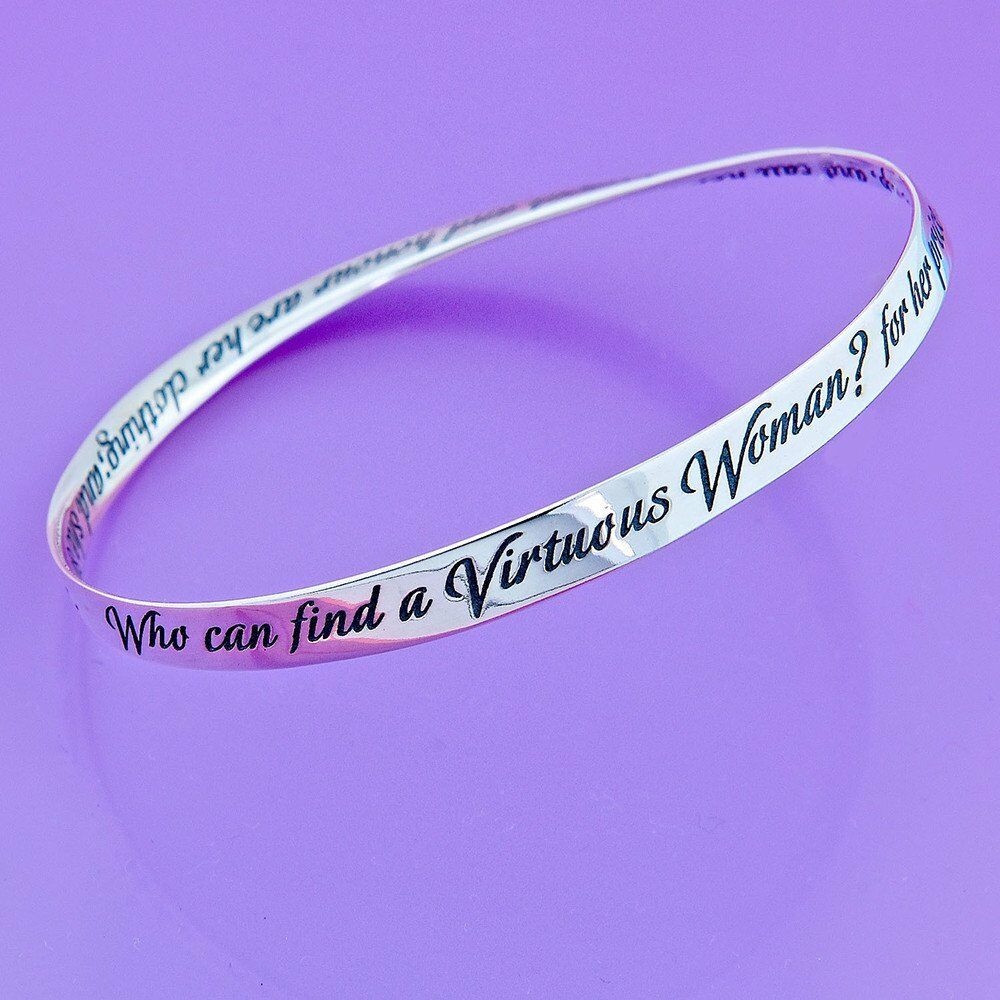 Virtuous Woman Bracelet Bangle Inspire Message STERLING SILVER Strength Honor - PalmTreeSky