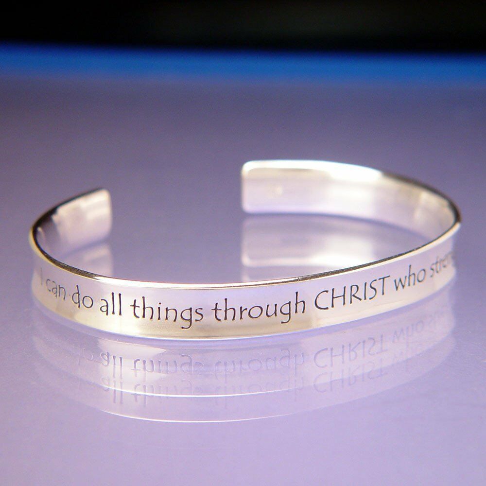 I Can Do All Things Bracelet Cuff Inspirational Message STERLING SILVER Quote - PalmTreeSky