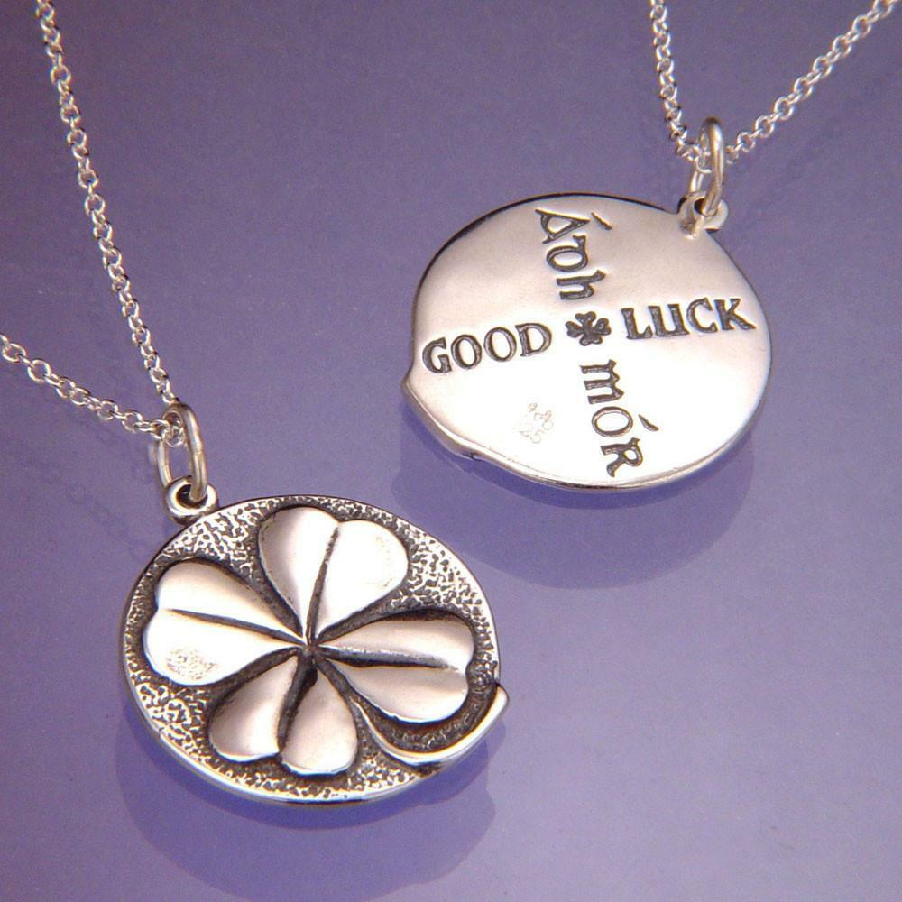 Four Leaf Clover Necklace Inspirational Good Luck Adh Mor STERLING SILVER .925 - PalmTreeSky