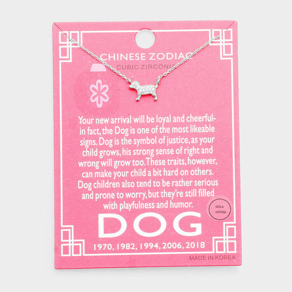 Chinese Zodiac Necklace Celestial Birth Year DOG Tiny Pendant CZ Dipped SILVER - PalmTreeSky