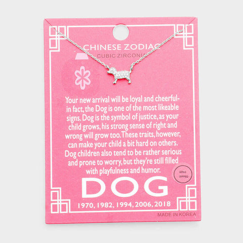 Chinese Zodiac Necklace Celestial Birth Year DOG Tiny Pendant CZ Dipped SILVER - PalmTreeSky