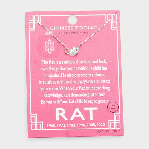 Chinese Zodiac Necklace Celestial Birth Year RAT Tiny Pendant CZ Dipped SILVER - PalmTreeSky