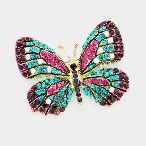 Butterfly Pin Brooch Pave Rhinestone Crystals Flower Floral Jewelry FU BZ PPL - PalmTreeSky