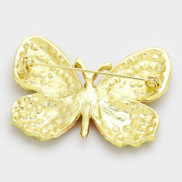 Butterfly Pin Brooch Pave Rhinestone Crystals Flower Floral Jewelry PK GN - PalmTreeSky