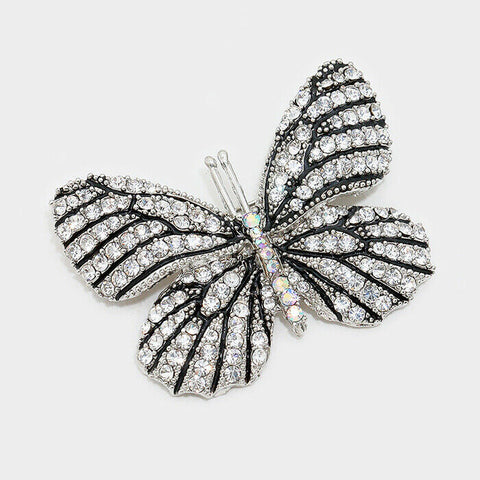 Butterfly Pin Brooch Pave Rhinestone Crystals Flower Floral Jewelry CLR AB S - PalmTreeSky