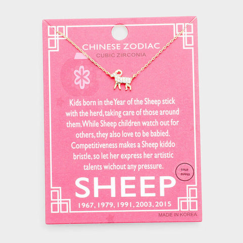 Chinese Zodiac Necklace Celestial Birth Year SHEEP Tiny Pendant CZ Dipped GOLD - PalmTreeSky