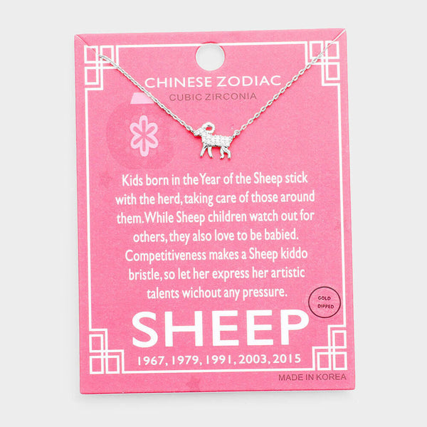 Chinese Zodiac Necklace Celestial Birth Year SHEEP Tiny Pendant CZ Dipped SILVER - PalmTreeSky
