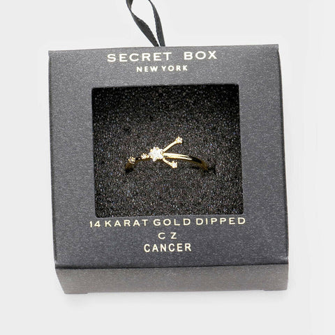 Secret Box Ring Zodiac Sign CANCER CZ Cuff Celestial Horoscope GOLD DIPPED - PalmTreeSky