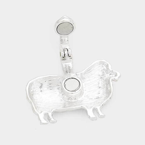 Sheep Pendant Earrings SET Plain Metal SILVER 1.5"L Farm Animal Country Magnetic - PalmTreeSky