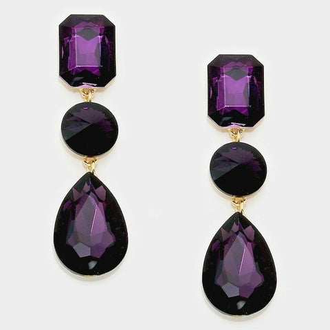 Rhinestone Earrings Long Shaped Teardrop Crystal PURPLE "Drop Wedding Evening - PalmTreeSky