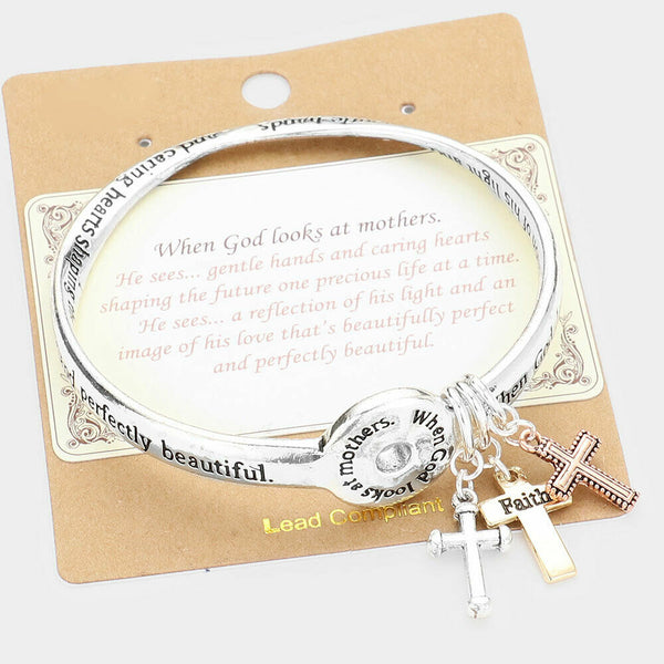 Mother Bracelet Religious Cross Bangle When God Looks at Mothers Pray Faith Mom - PalmTreeSky