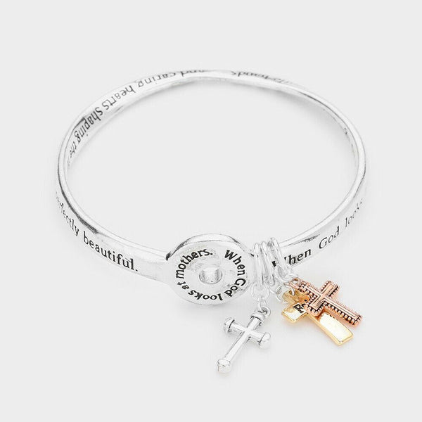 Mother Bracelet Religious Cross Bangle When God Looks at Mothers Pray Faith Mom - PalmTreeSky