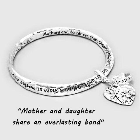 Mother Daughter Charm Bangle Bracelet SILVER Everlasting Inspirational Jewelry - PalmTreeSky