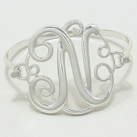 Monogram Initial Bangle Bracelet SILVER 1.75"Letter N Hinge Bangle Metal Jewelry - PalmTreeSky