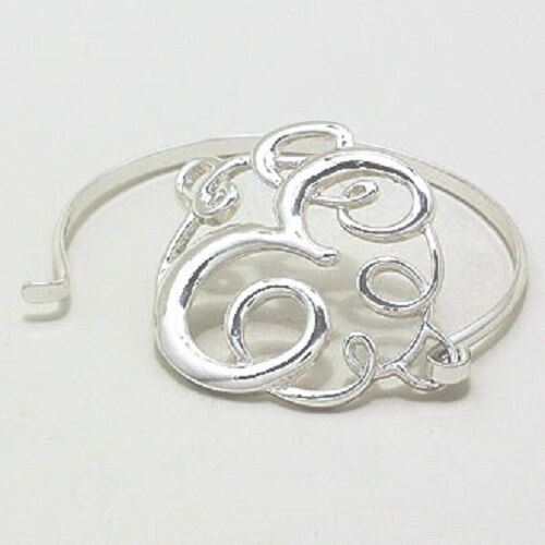 Monogram Initial Bangle Bracelet SILVER 1.75"Letter E Hinge Bangle Metal Jewelry - PalmTreeSky