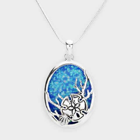 Ocean Necklace Teardrop Pendant Charm SAND DOLLAR Sea Beach BLU SILVER Jewelry - PalmTreeSky