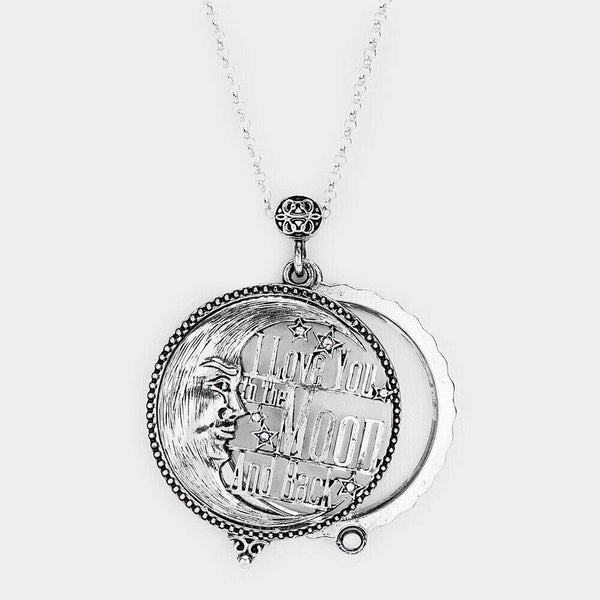 Magnifying Glass Necklace Moon Love You to the Moon and Back 33" Long Chain SLVR - PalmTreeSky