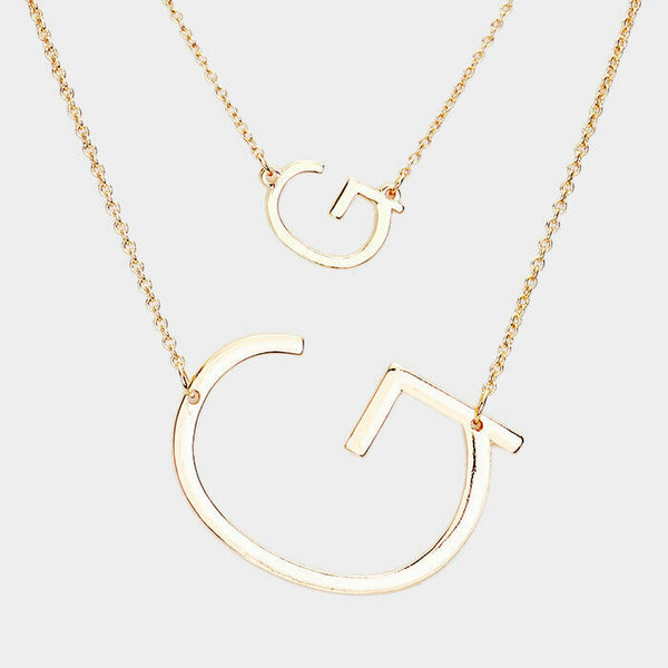 Initial Necklace Small Large Side Letter G Layered Monogram 2 Necklaces GOLD - PalmTreeSky