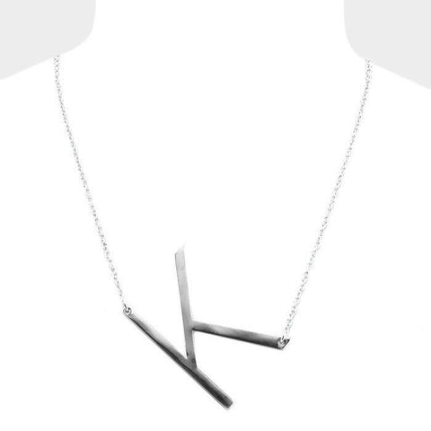 Initial Necklace Side Letter K Thin Large Monogram 1.75" Personalized SILVER - PalmTreeSky