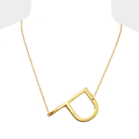 Initial Necklace Side Letter P Thin Large Monogram 1.75" Personalized Name GOLD - PalmTreeSky