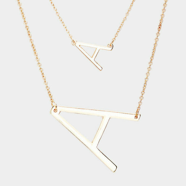 Initial Necklace Small Large Side Letter A Layered Monogram 2 Necklaces GOLD - PalmTreeSky