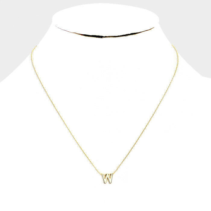 Initial Necklace Tiny .3" Monogram Letter W Plain Simple Small Charm GOLD DIPPED - PalmTreeSky