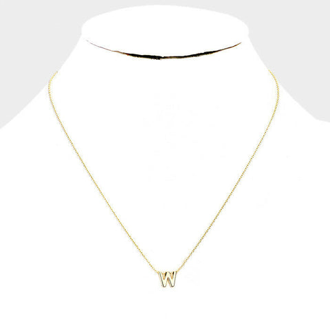 Initial Necklace Tiny .3" Monogram Letter W Plain Simple Small Charm GOLD DIPPED - PalmTreeSky