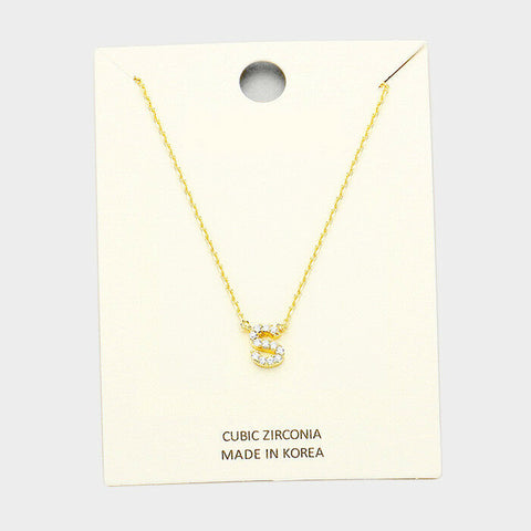 Initial Necklace Tiny CZ Cubic Zirconia .2" Monogram Letter S Rhinestone GOLD - PalmTreeSky