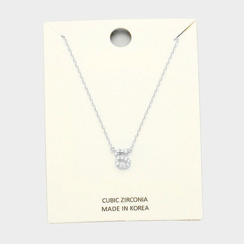 Initial Necklace Tiny CZ Cubic Zirconia .2" Monogram Letter S Rhinestone SILVER - PalmTreeSky