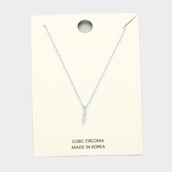 Initial Necklace Tiny CZ Cubic Zirconia .2" Monogram Letter I Rhinestone SILVER - PalmTreeSky