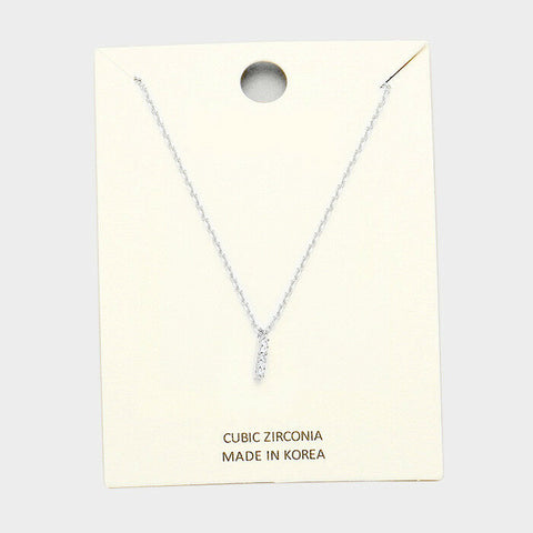 Initial Necklace Tiny CZ Cubic Zirconia .2" Monogram Letter I Rhinestone SILVER - PalmTreeSky