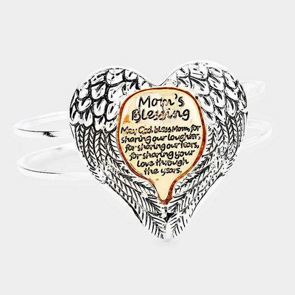Heart Angel Wings Bracelet MOM'S BLESSING Message Hinge Bangle SIL GLD Jewelry - PalmTreeSky