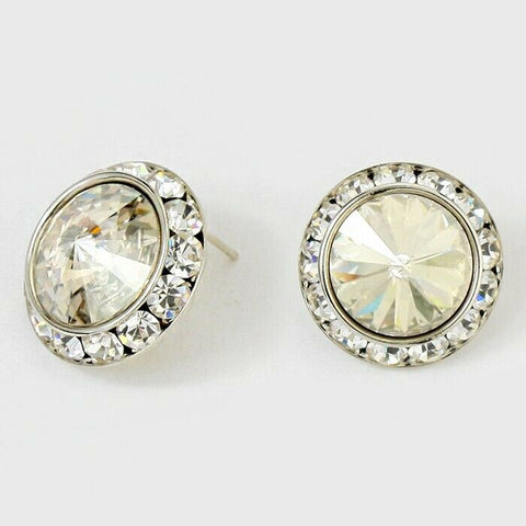 Crystal Stud Earrings Rivoli Austrian 7/8" Round Stud Post SILVER 04SVSH Jewelry - PalmTreeSky