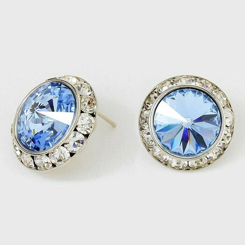 Crystal Stud Earrings Rivoli Austrian 7/8" Round Stud Post SILVER 19LSPJewelry - PalmTreeSky