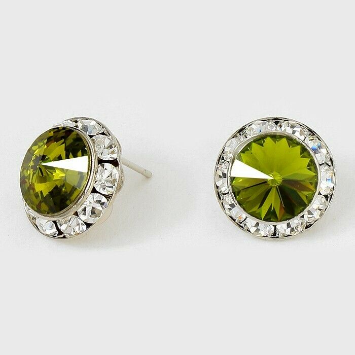 Crystal Stud Earrings Rivoli Austrian 5/8" Round Stud Post SILVER 22SVOV Jewelry - PalmTreeSky