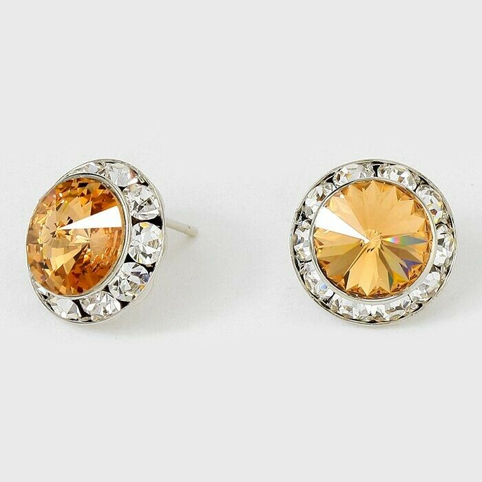 Crystal Stud Earrings Rivoli Austrian 5/8" Round Stud Post SILVER LTTOP Jewelry - PalmTreeSky