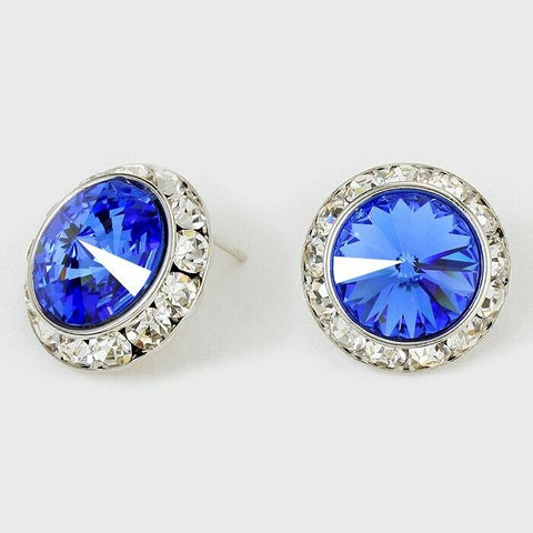 Crystal Stud Earrings Rivoli Austrian 7/8" Round Stud Post SILVER 26SAP Jewelry - PalmTreeSky