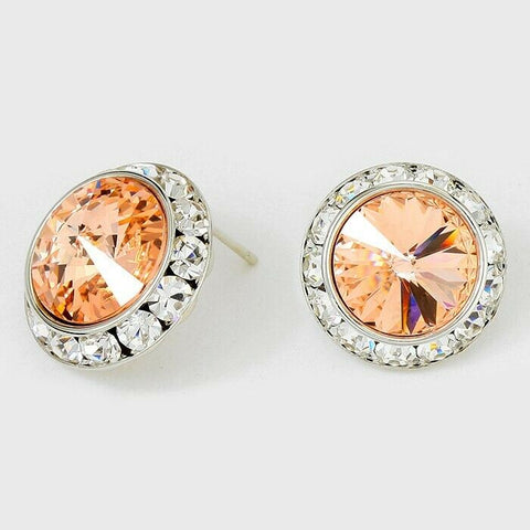 Crystal Stud Earrings Rivoli Austrian 7/8" Round Stud Post SILVER 17LPC Jewelry - PalmTreeSky