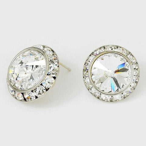 Crystal Stud Earrings Rivoli Austrian 7/8" Round Stud Post SILVER 01 CRY Jewelry - PalmTreeSky