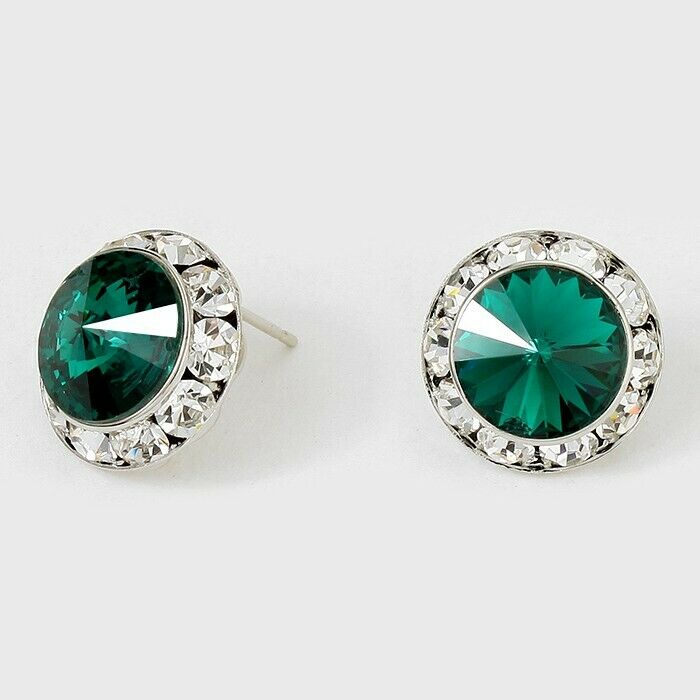 Crystal Stud Earrings Rivoli Austrian 5/8" Round Stud Post SILVER EMER Jewelry - PalmTreeSky